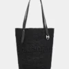 Schwarze Raffia-Tasche mit Logo