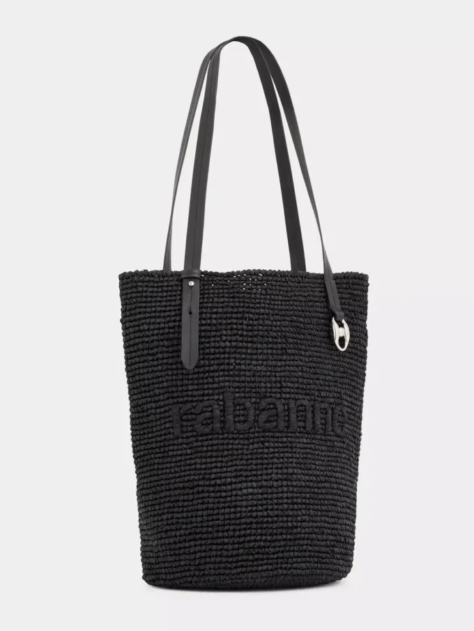 Schwarze Raffia-Tasche mit Logo