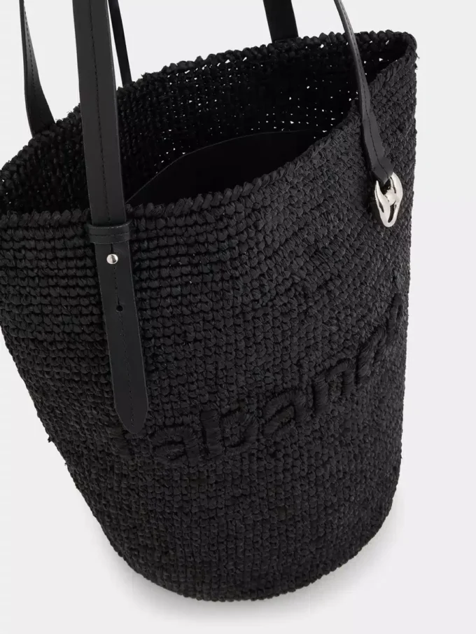 Schwarze Raffia-Tasche mit Logo