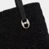 Schwarze Raffia-Tasche mit Logo
