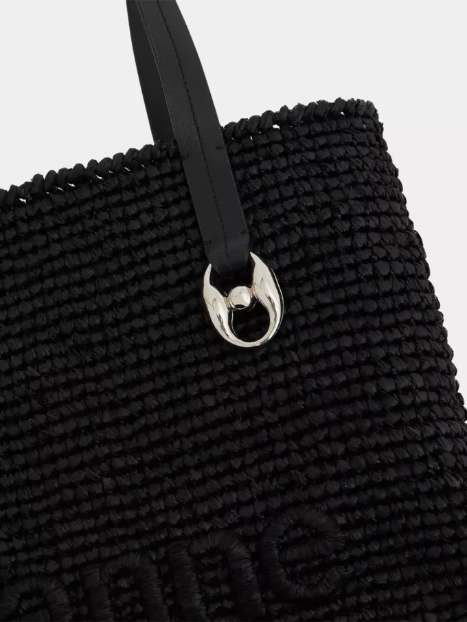 Schwarze Raffia-Tasche mit Logo