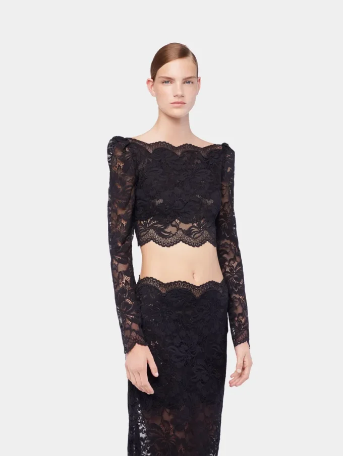 Schwarzes Crop-Top aus Spitze