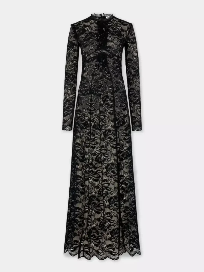 Schwarzes langes Kleid aus Spitze