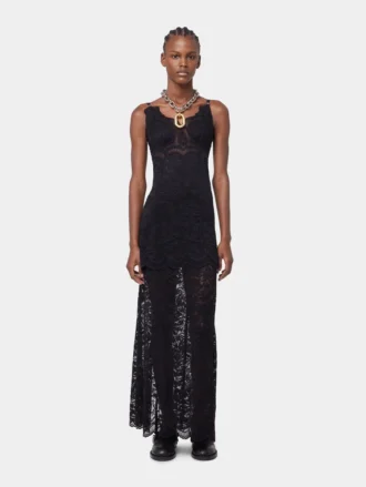 Schwarzes langes Kleid aus Spitze