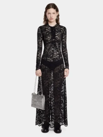 Schwarzes langes Kleid aus Spitze