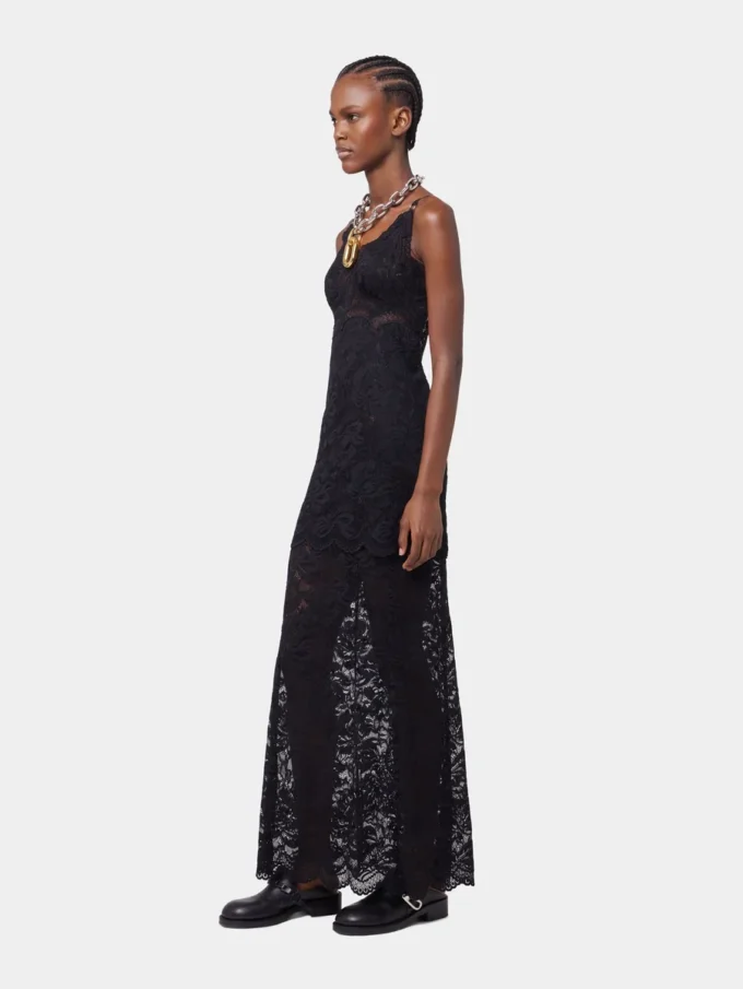 Schwarzes langes Kleid aus Spitze
