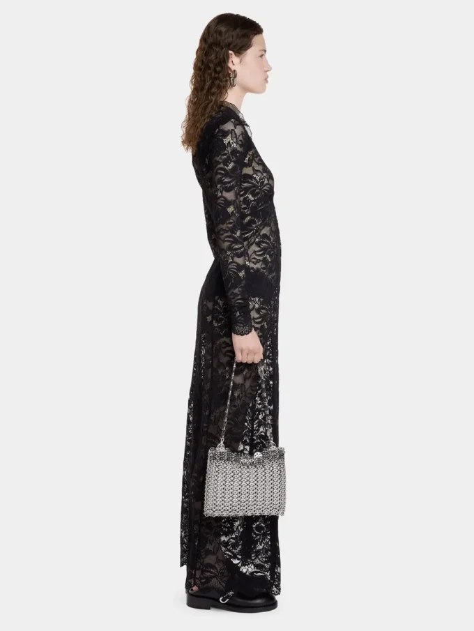 Schwarzes langes Kleid aus Spitze