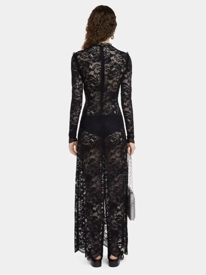 Schwarzes langes Kleid aus Spitze