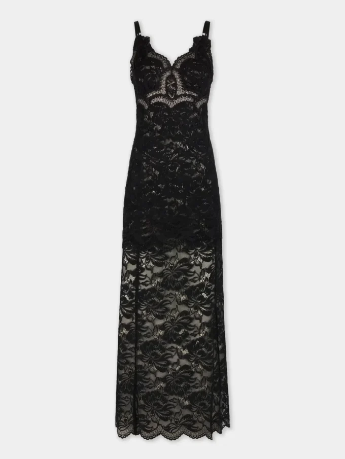 Schwarzes langes Kleid aus Spitze