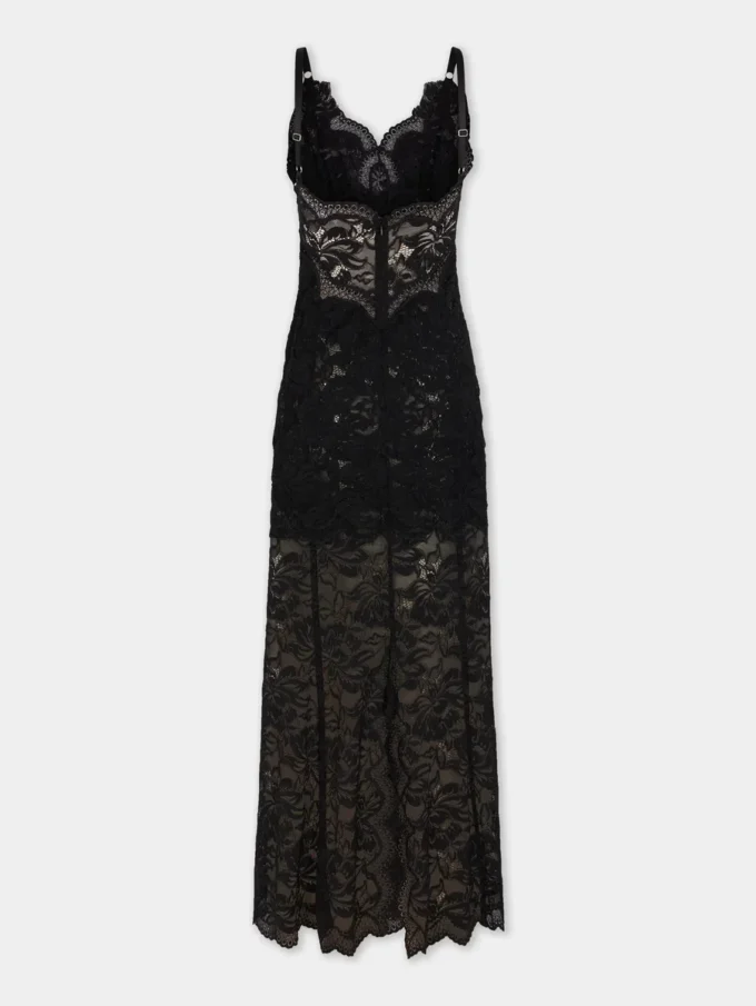 Schwarzes langes Kleid aus Spitze
