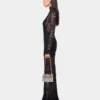 Schwarzes langes Kleid aus Spitze und Jersey