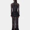 Schwarzes langes Kleid aus Spitze und Jersey
