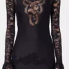 Schwarzes langes Kleid aus Spitze und Jersey