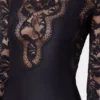 Schwarzes langes Kleid aus Spitze und Jersey