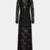 Schwarzes langes Kleid aus Spitze und Jersey