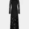 Schwarzes langes Kleid aus Spitze und Jersey