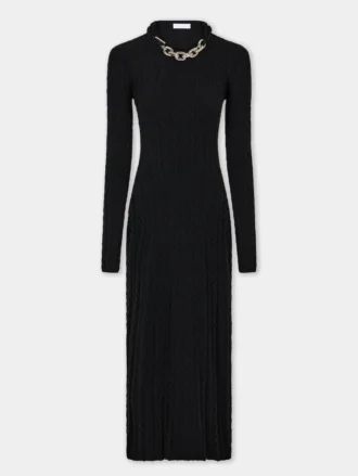 Schwarzes langes Kleid aus Wolle