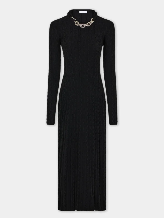 Schwarzes langes Kleid aus Wolle