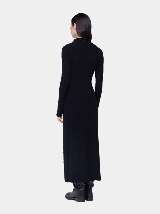 Schwarzes langes Kleid aus Wolle