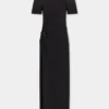 Schwarzes langes Piercing-Kleid aus Baumwolljersey