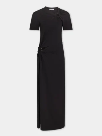 Schwarzes langes Piercing-Kleid aus Baumwolljersey