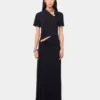 Schwarzes langes Piercing-Kleid aus Baumwolljersey