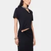 Schwarzes langes Piercing-Kleid aus Baumwolljersey