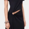 Schwarzes langes Piercing-Kleid aus Baumwolljersey