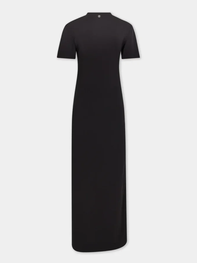 Schwarzes langes Piercing-Kleid aus Baumwolljersey