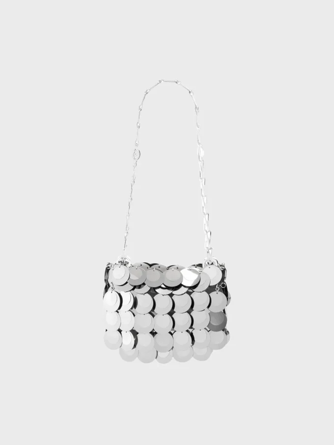 Silberfarbene Nano-Tasche mit glitzernden Scheiben