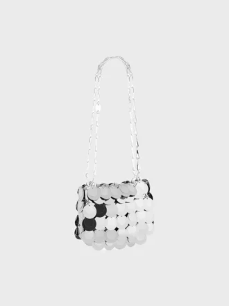 Silberfarbene Nano-Tasche mit glitzernden Scheiben