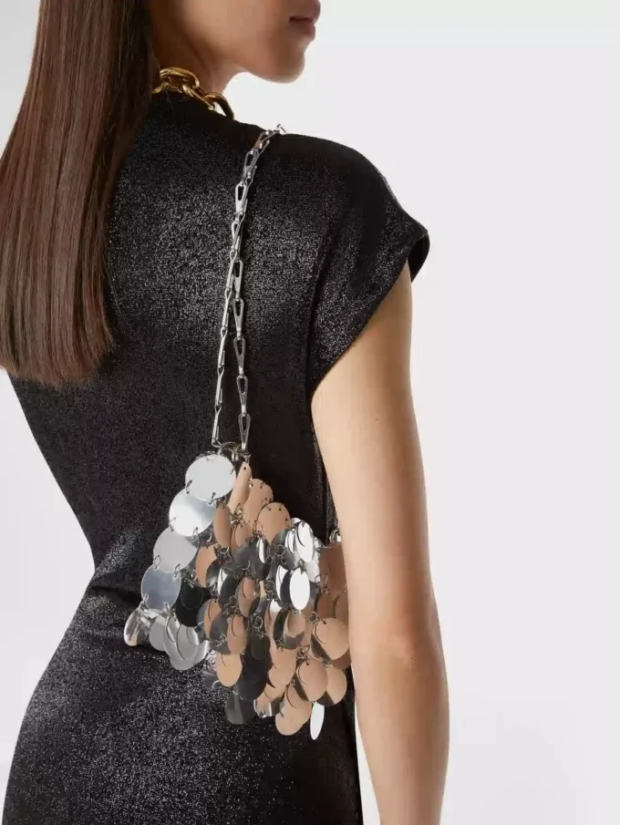 Silberfarbene Nano-Tasche mit glitzernden Scheiben