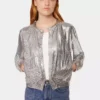 Silberne Strick-Bomberjacke