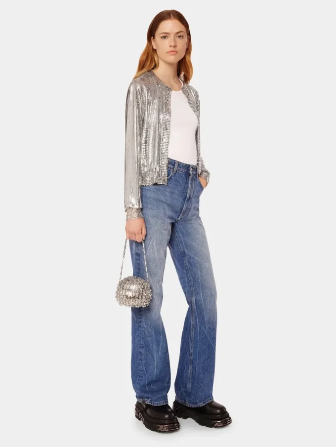 Silberne Strick-Bomberjacke