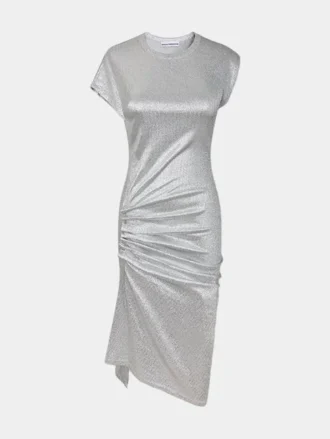 Silbernes Drapé-Pression-Kleid aus Lurex