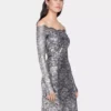 Silbernes langes Kleid aus Spitze
