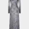 Silbernes langes Kleid aus Spitze
