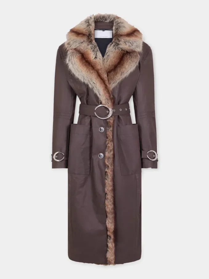Trenchcoat mit Kunstfellbesatz