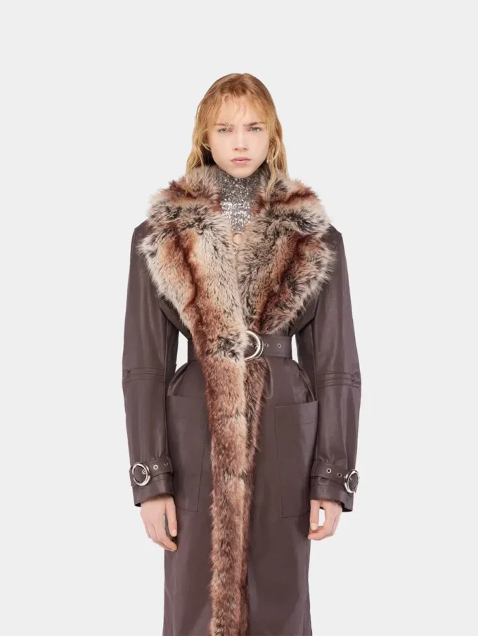 Trenchcoat mit Kunstfellbesatz