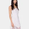 Weißes, ärmelloses, langes Kleid aus Musselin und Satin