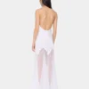 Weißes, ärmelloses, langes Kleid aus Musselin und Satin