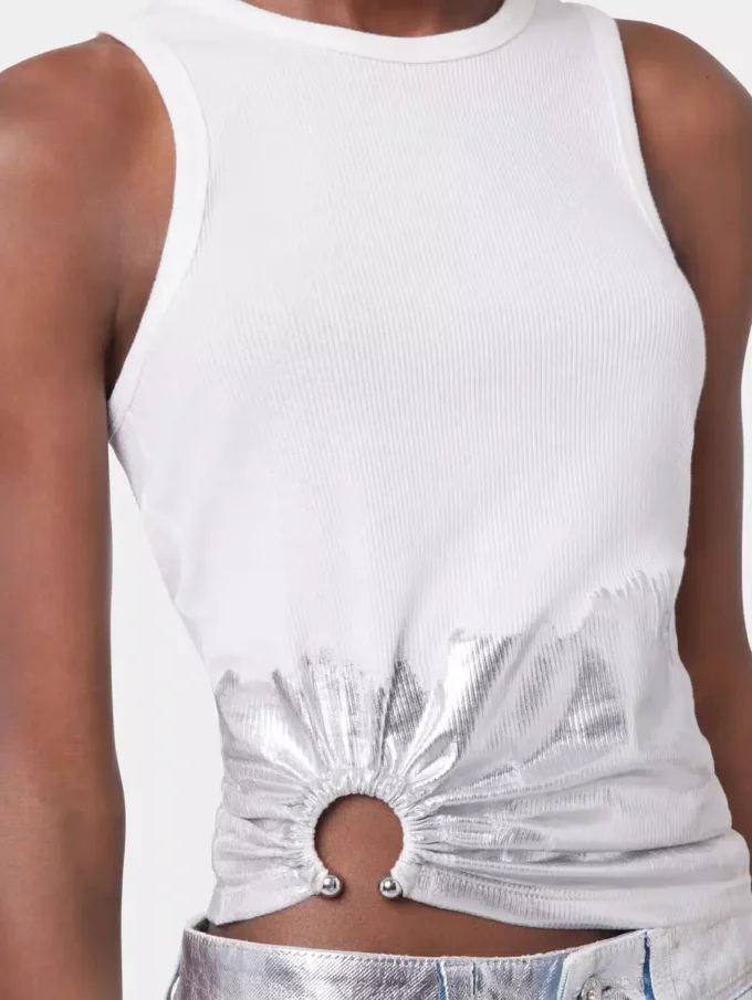 Weißes Tanktop aus geripptem Jersey